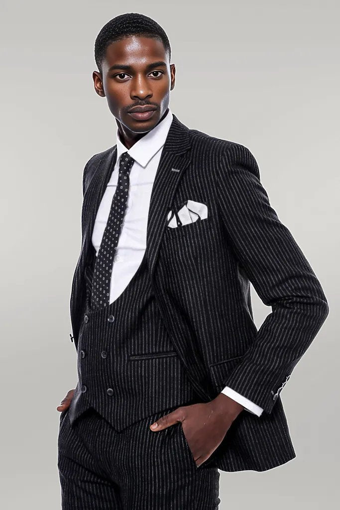 Striped Black Double Breasted Suit