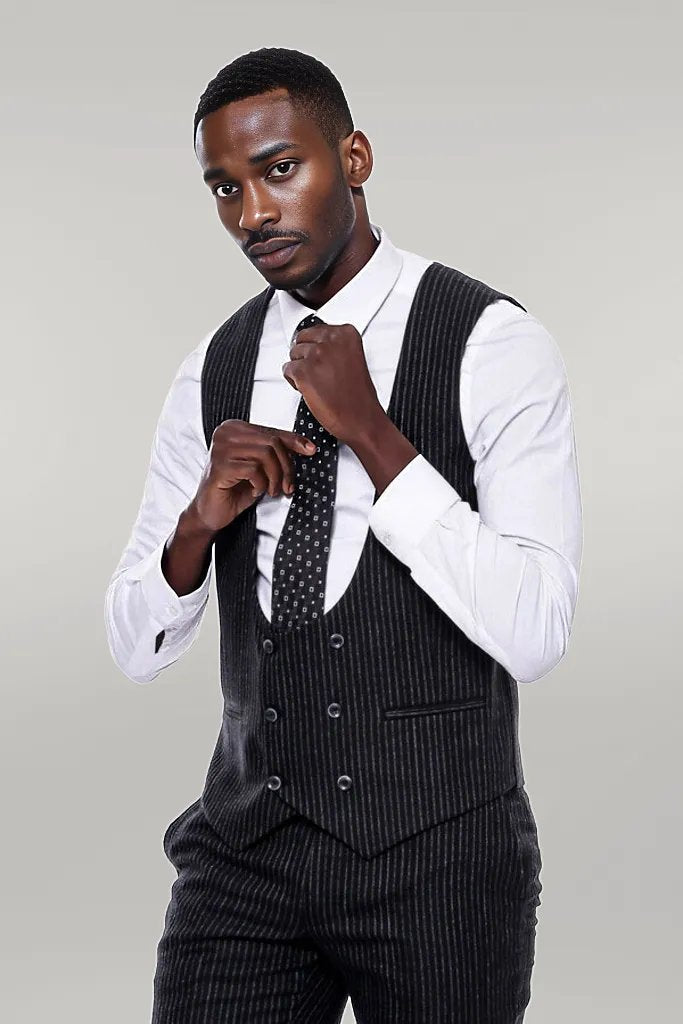 Striped Black Double Breasted Suit