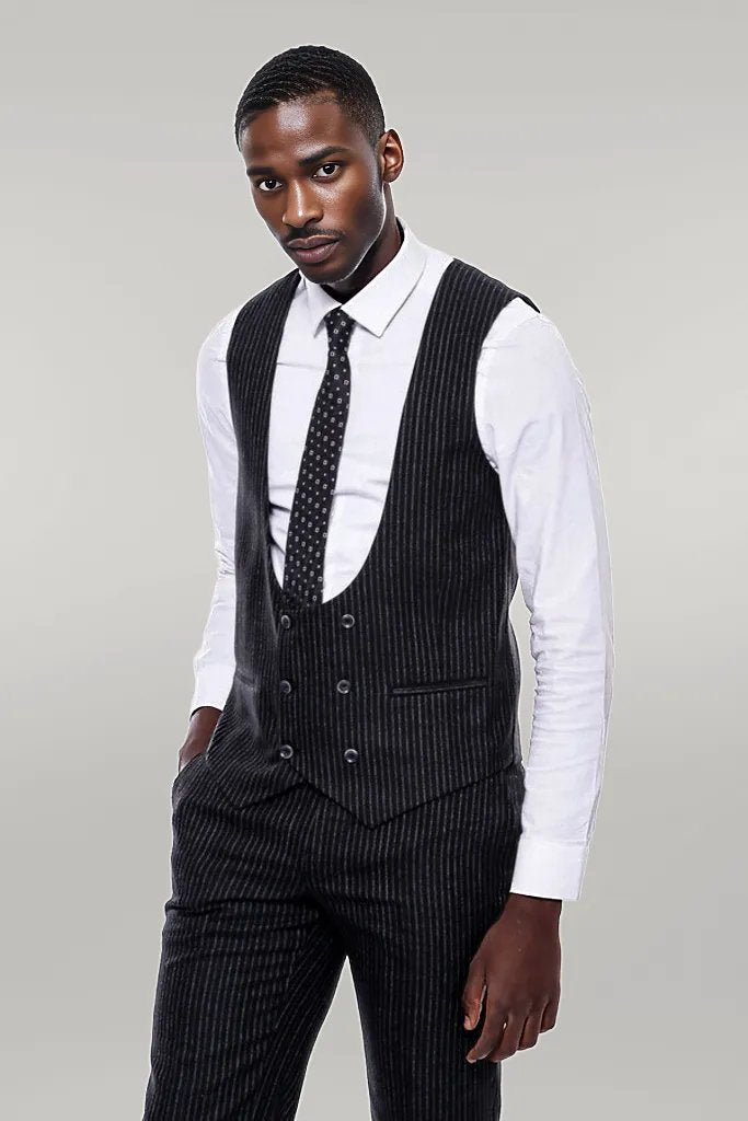 Striped Black Double Breasted Suit