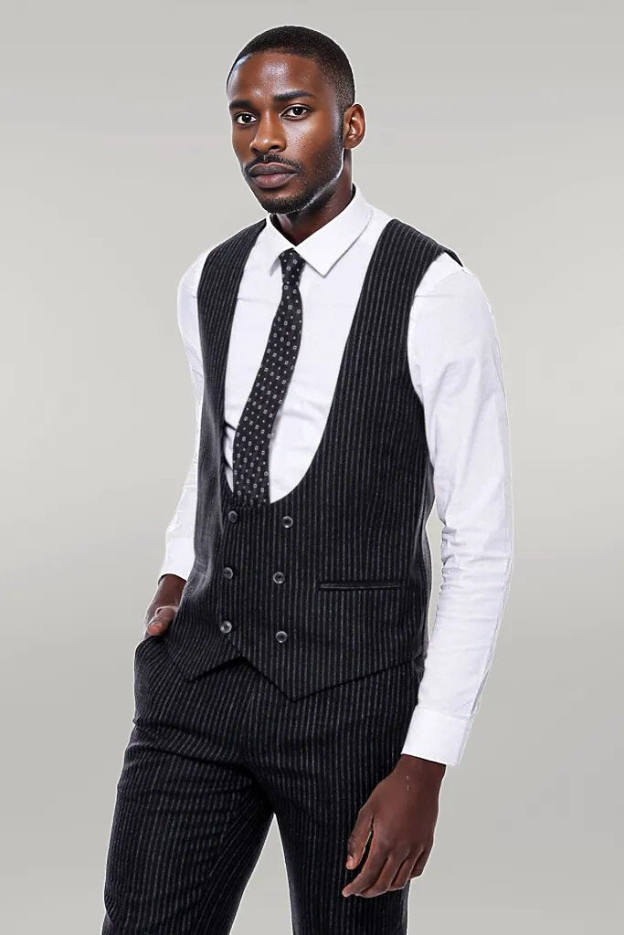 Striped Black Double Breasted Suit