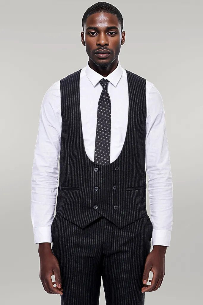Striped Black Double Breasted Suit