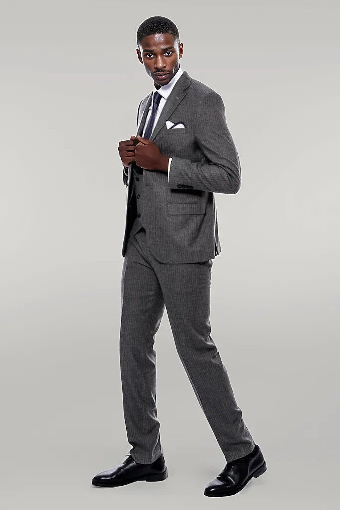 Striped Dark Beige Double Breasted Suit