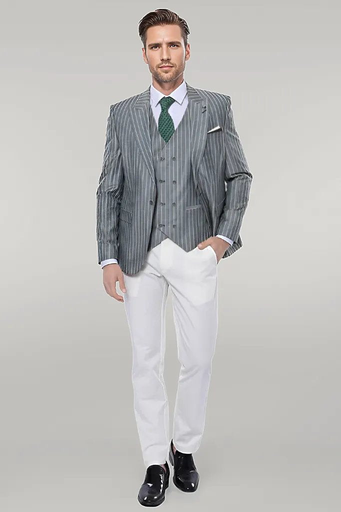 Striped Green Men Suit - Wessi