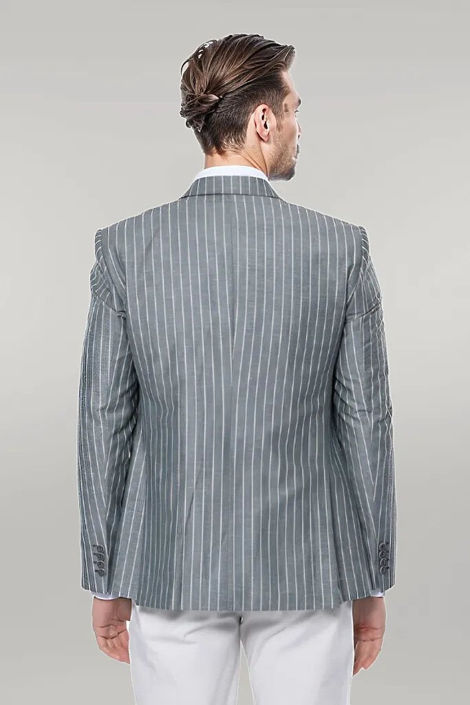 Striped Green Men Suit - Wessi
