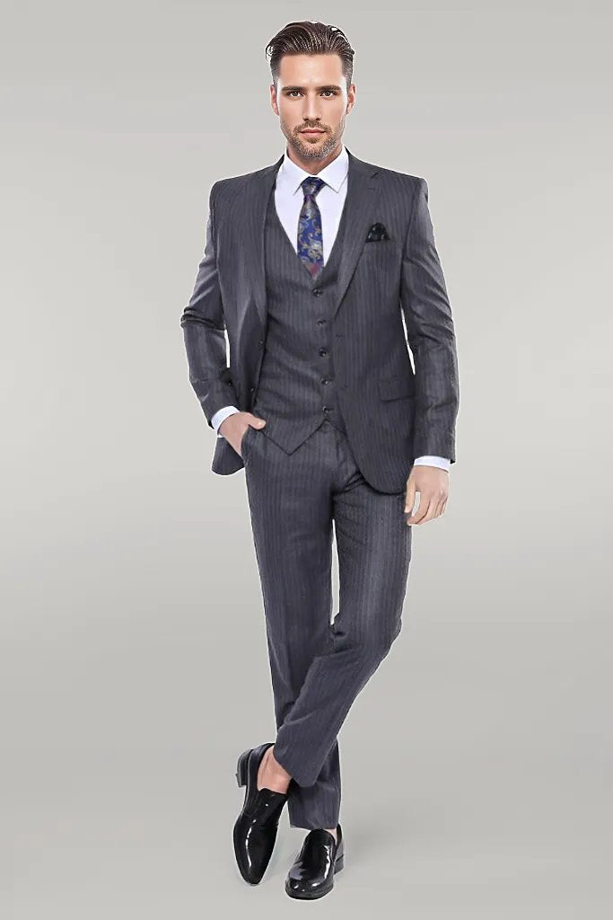 KOALA SYDNEY Striped Grey Vested Suit | -