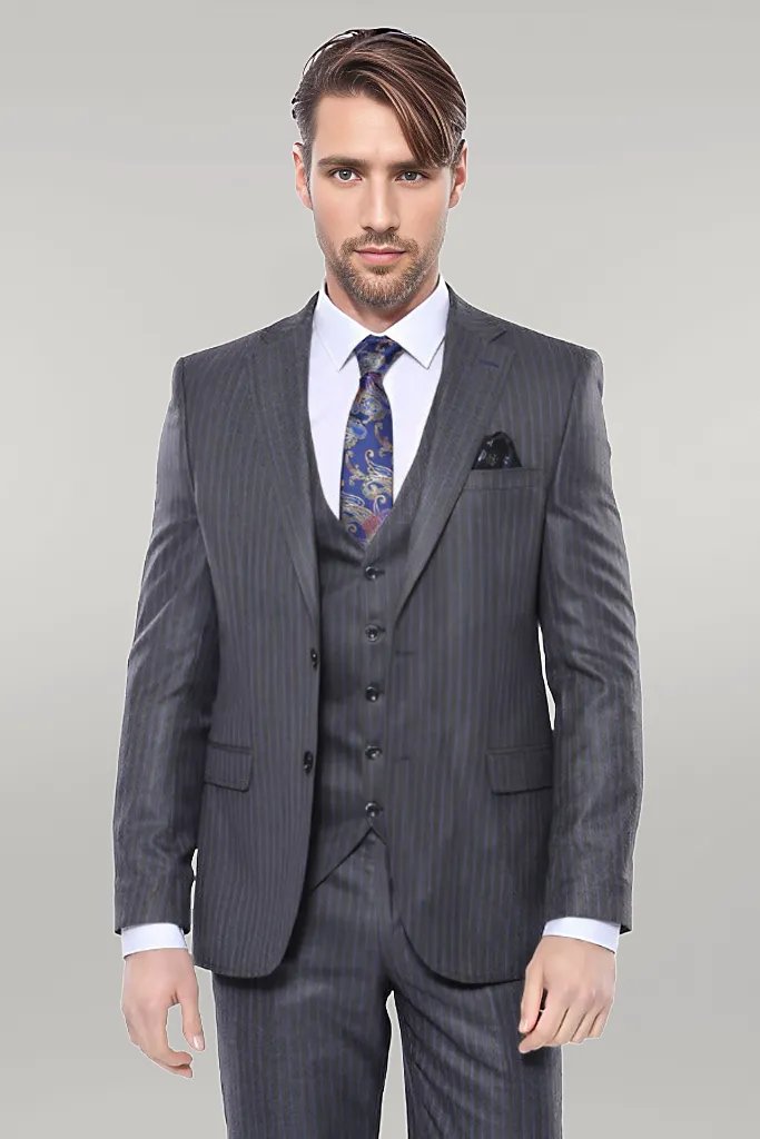 KOALA SYDNEY Striped Grey Vested Suit | -