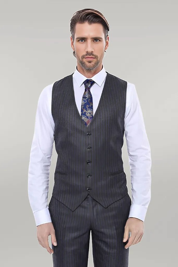 KOALA SYDNEY Striped Grey Vested Suit | -