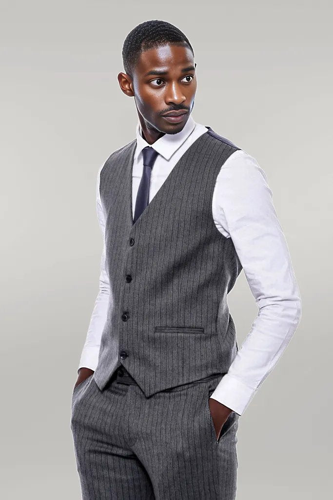 Striped Navy Blue Vested Suit -