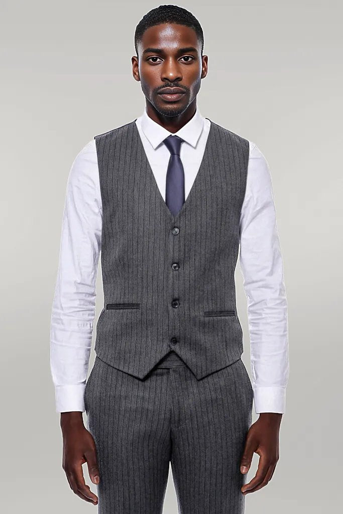 Striped Navy Blue Vested Suit -