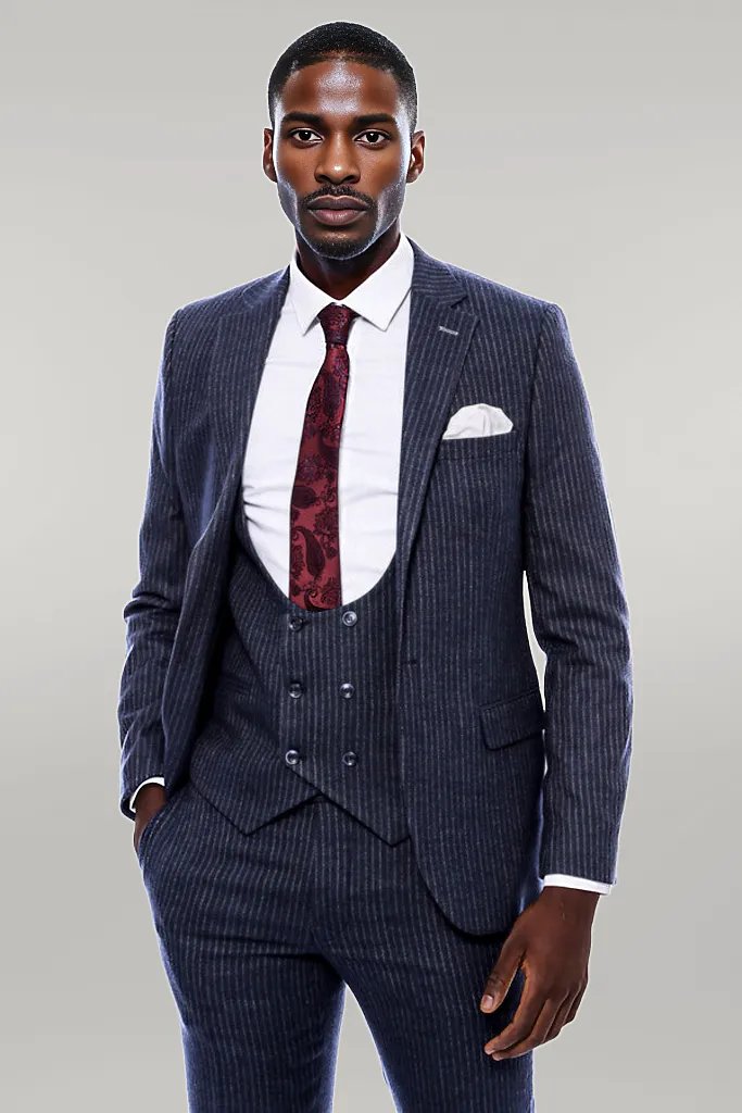 KOALA SYDNEY Striped Navy Double Breasted Suit -