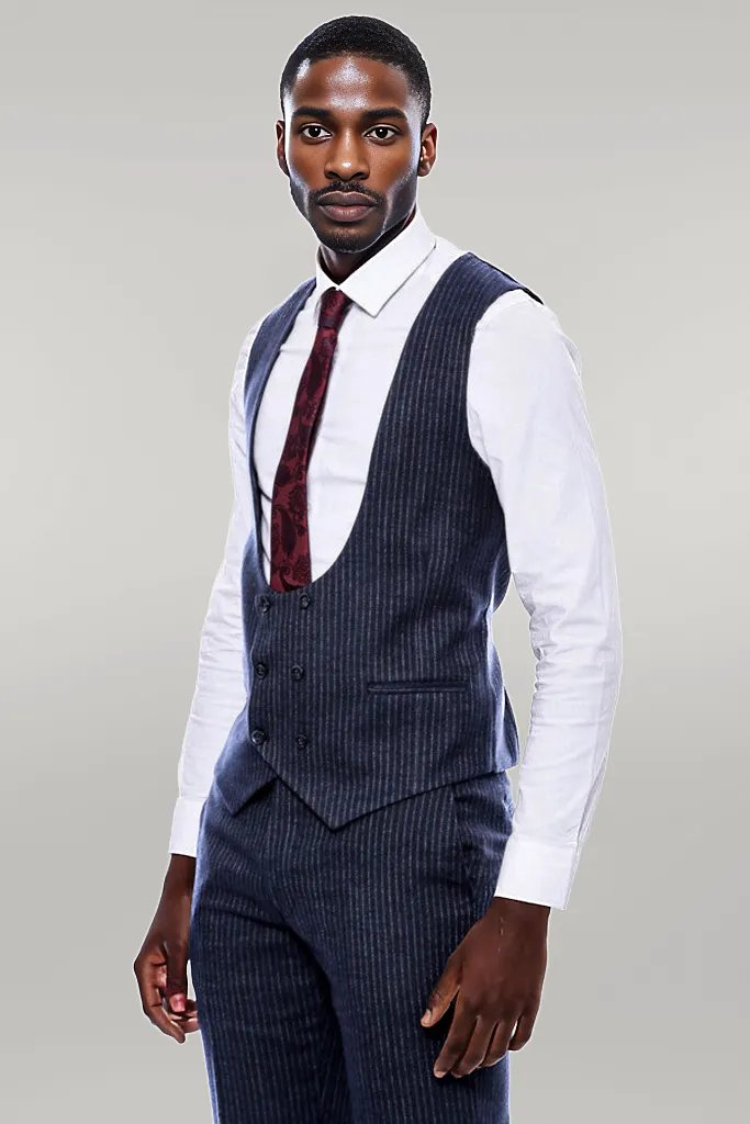 KOALA SYDNEY Striped Navy Double Breasted Suit -