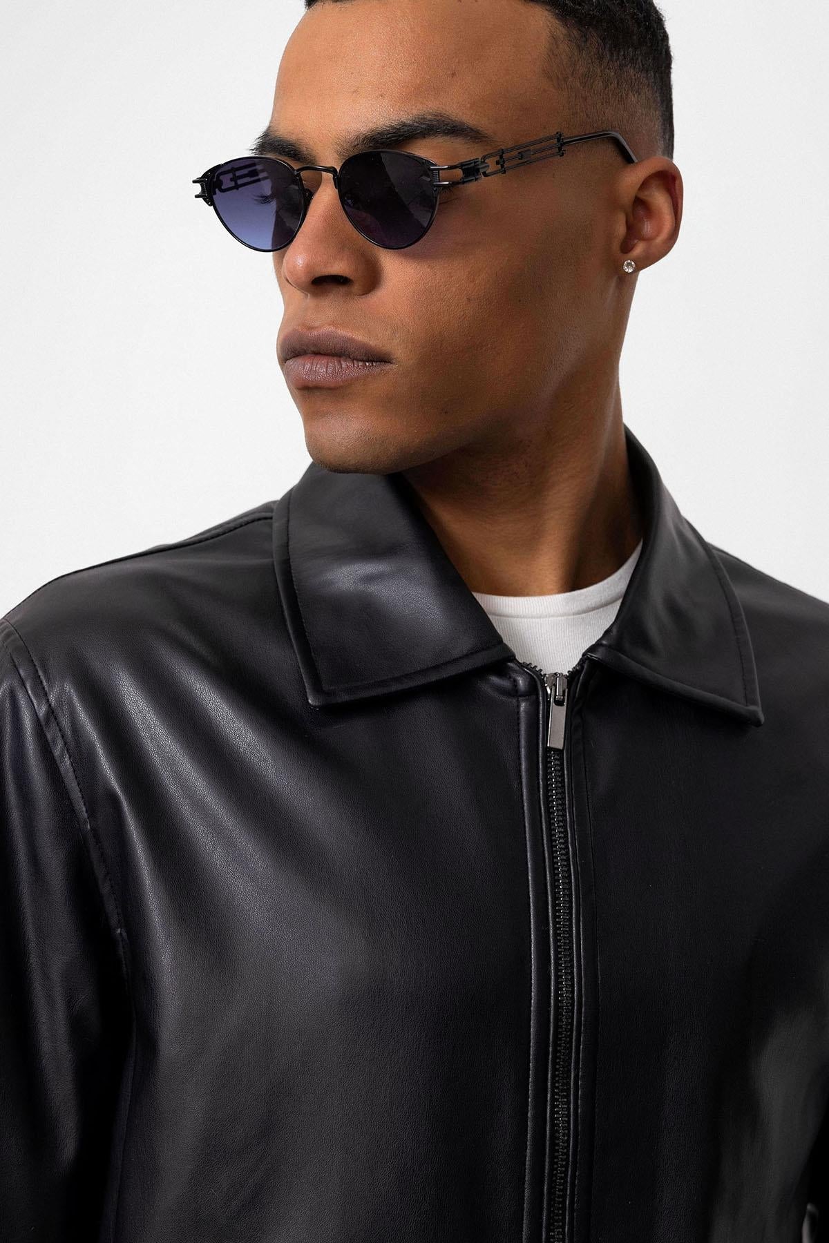 Men's Black Faux Leather Coat