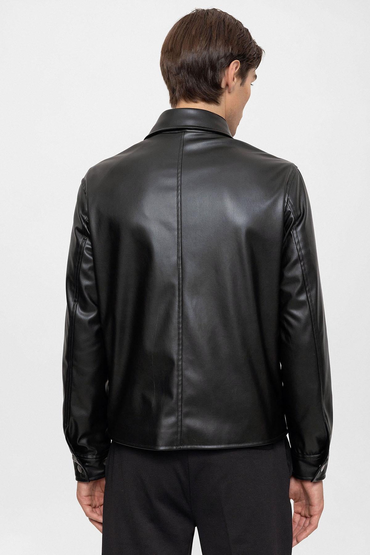 Men's Black Faux Leather Coat