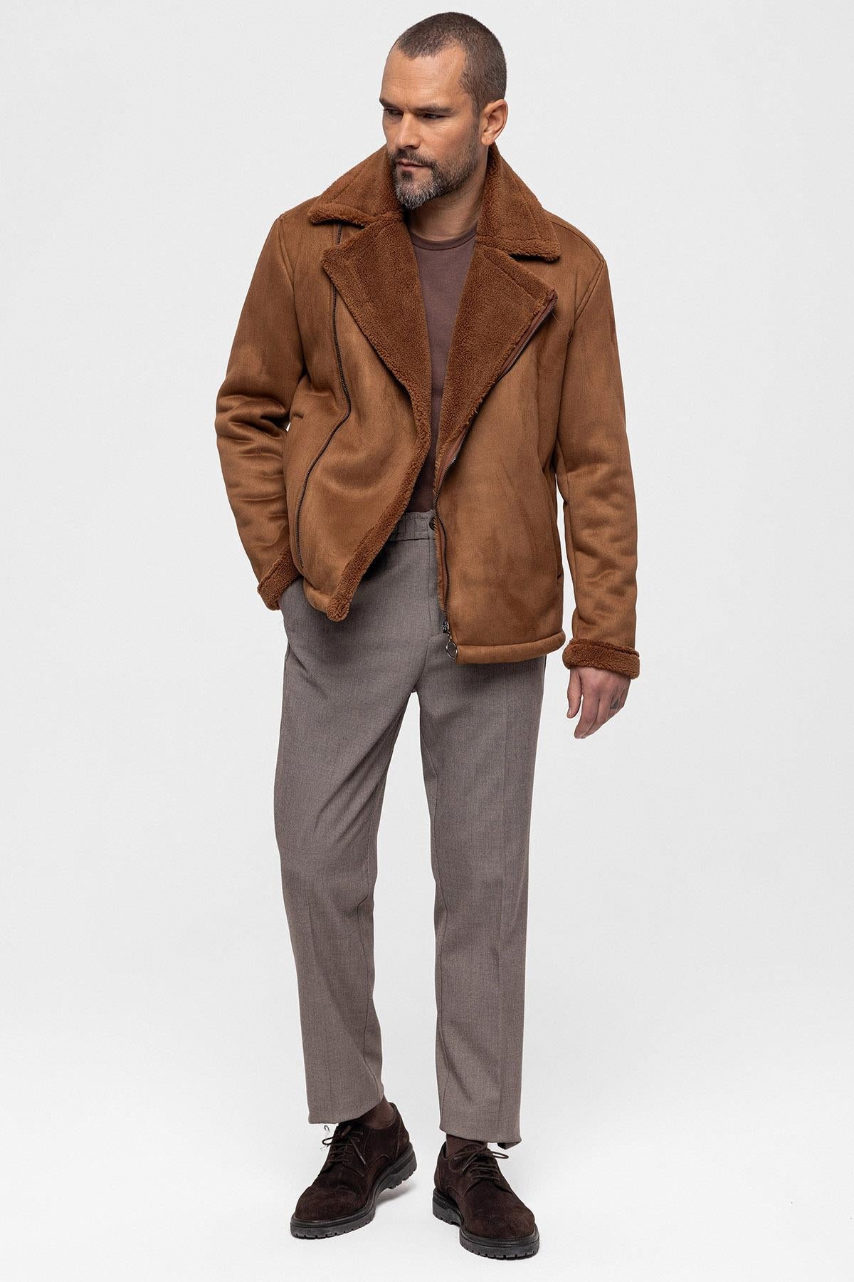 KOALA SYDNEY Men's Tan Faux Shearling Lined Suede Jacket