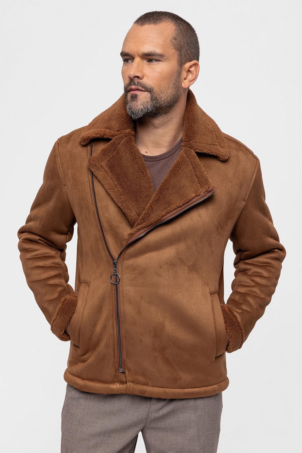 KOALA SYDNEY Men's Tan Faux Shearling Lined Suede Jacket