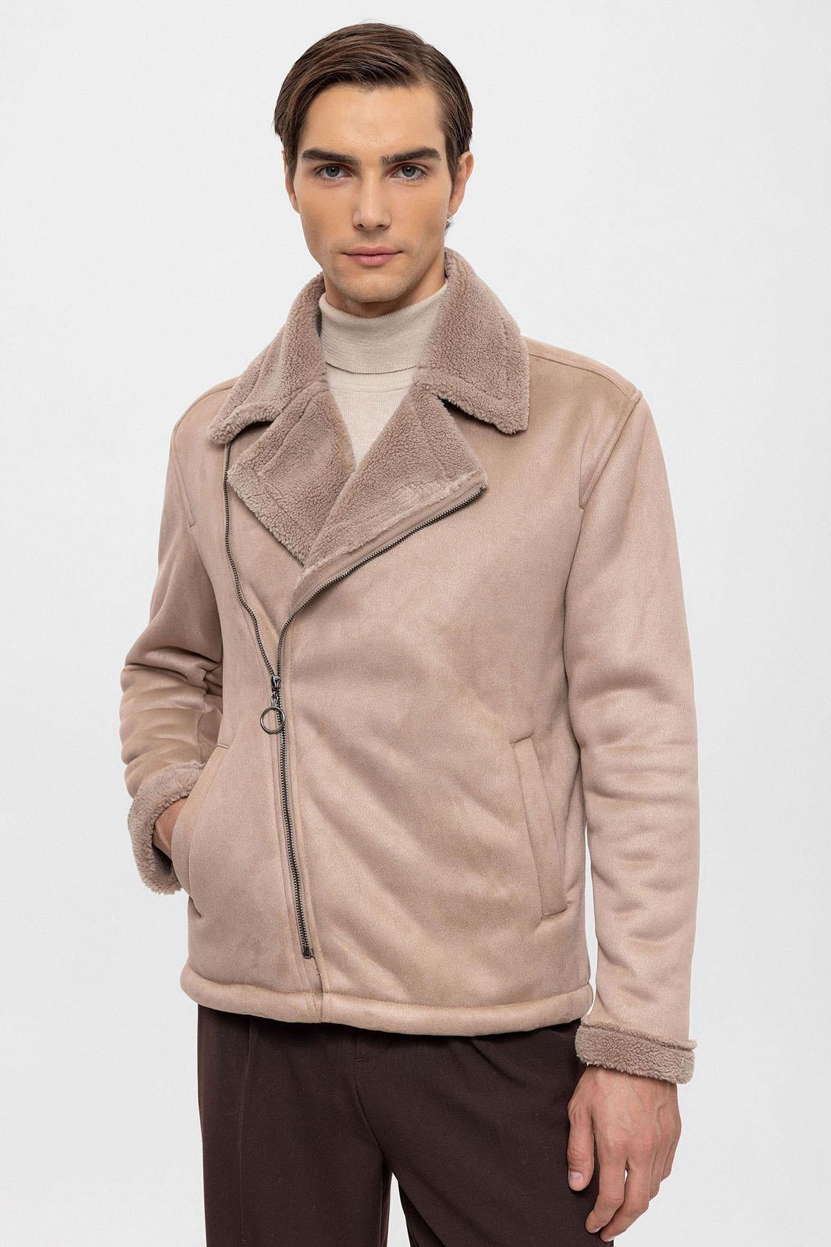 KOALA SYDNEY Men's Stone Faux Shearling Lined Suede Jacket