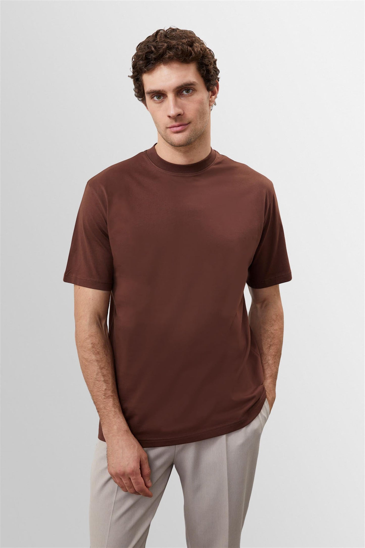 KOALA SYDNEY Men's Brown Crew Neck Basic T-Shirt