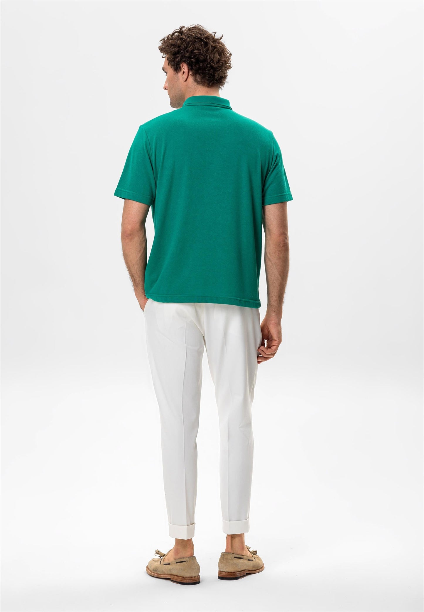 Men's Green Polo Neck Zippered T-Shirt - Wessi
