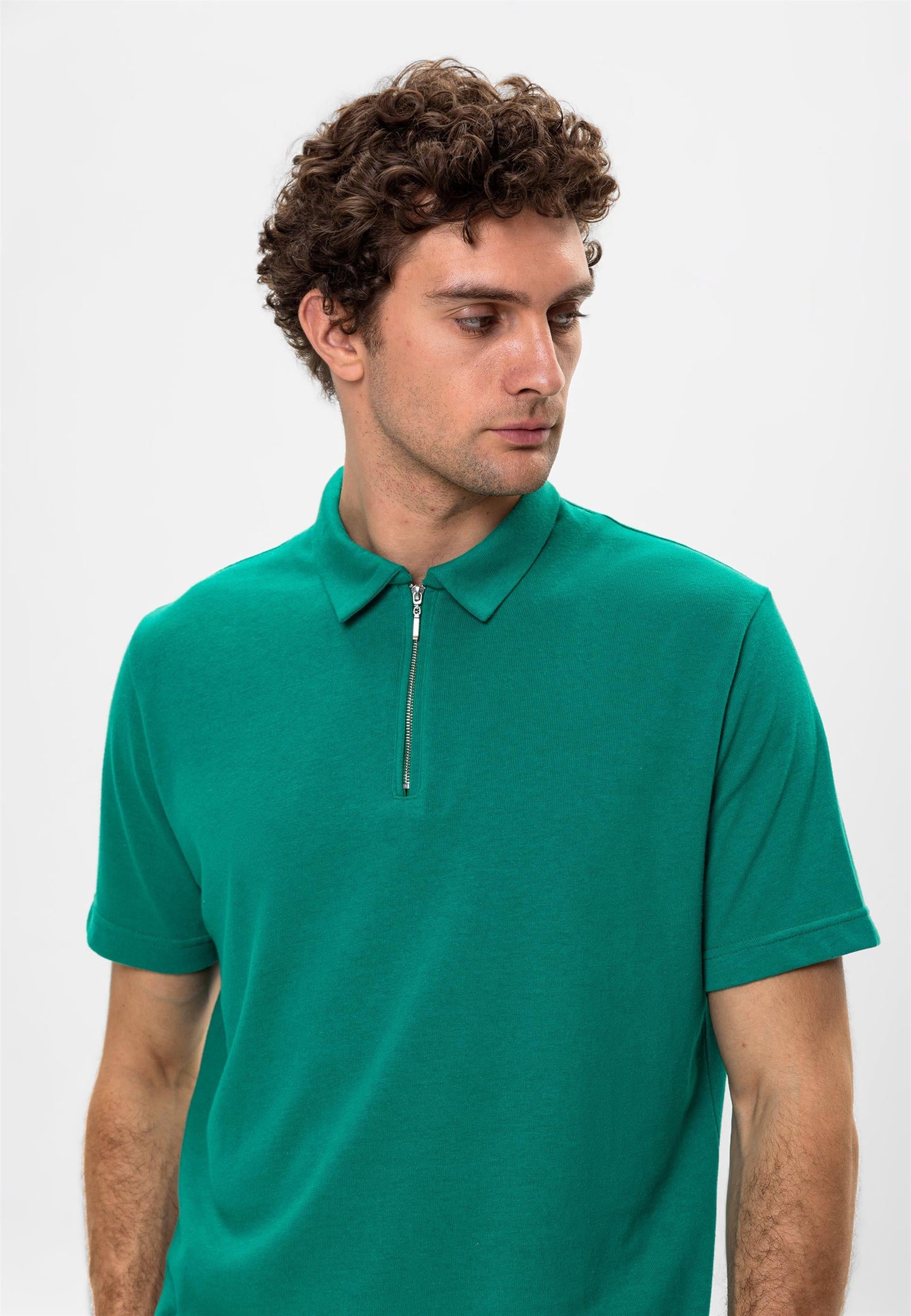 KOALA SYDNEY Men's Green Polo Neck Zippered T-Shirt