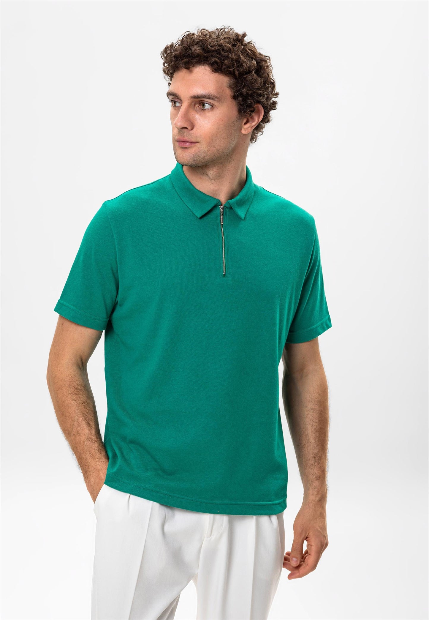 KOALA SYDNEY Men's Green Polo Neck Zippered T-Shirt