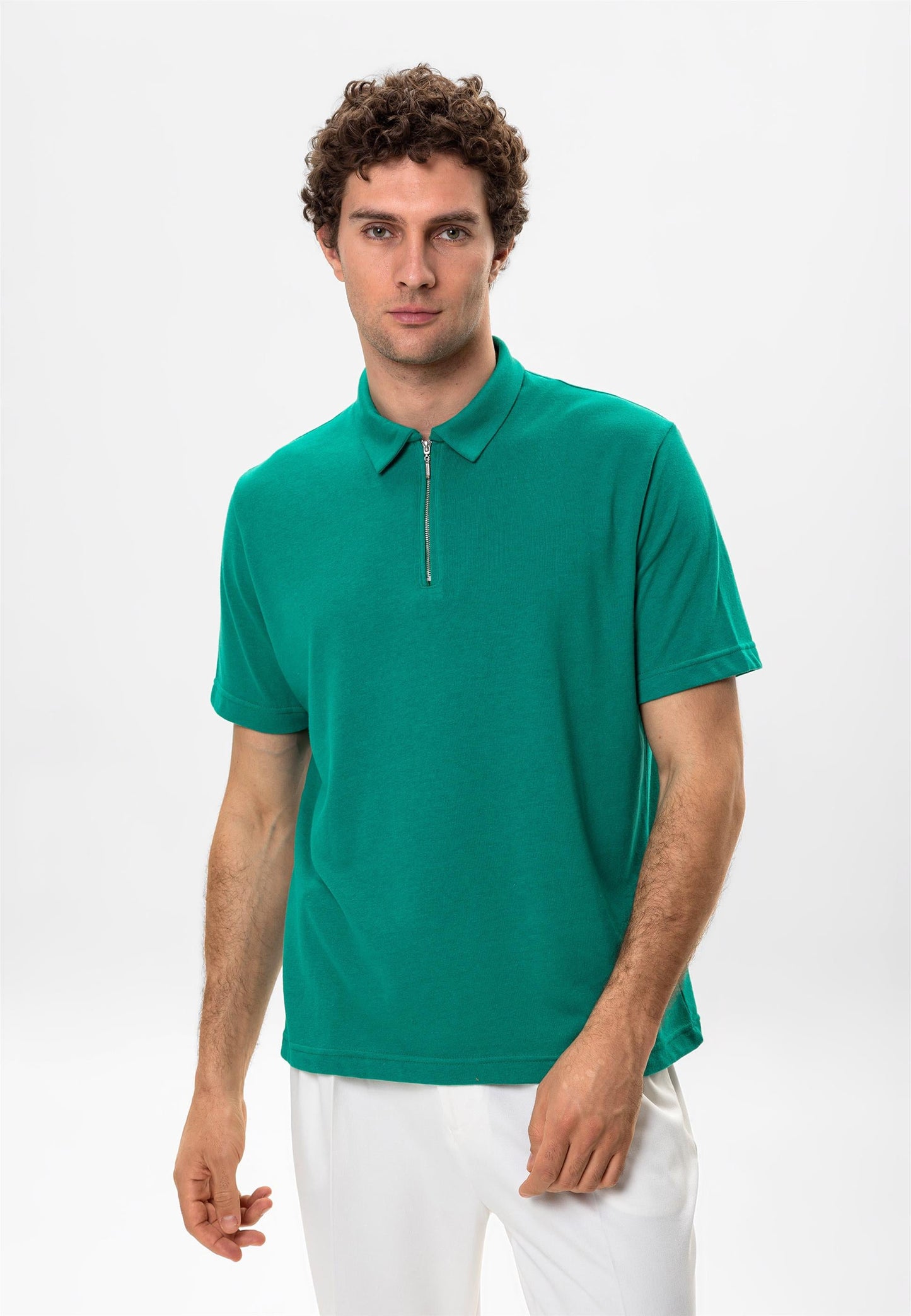 KOALA SYDNEY Men's Green Polo Neck Zippered T-Shirt
