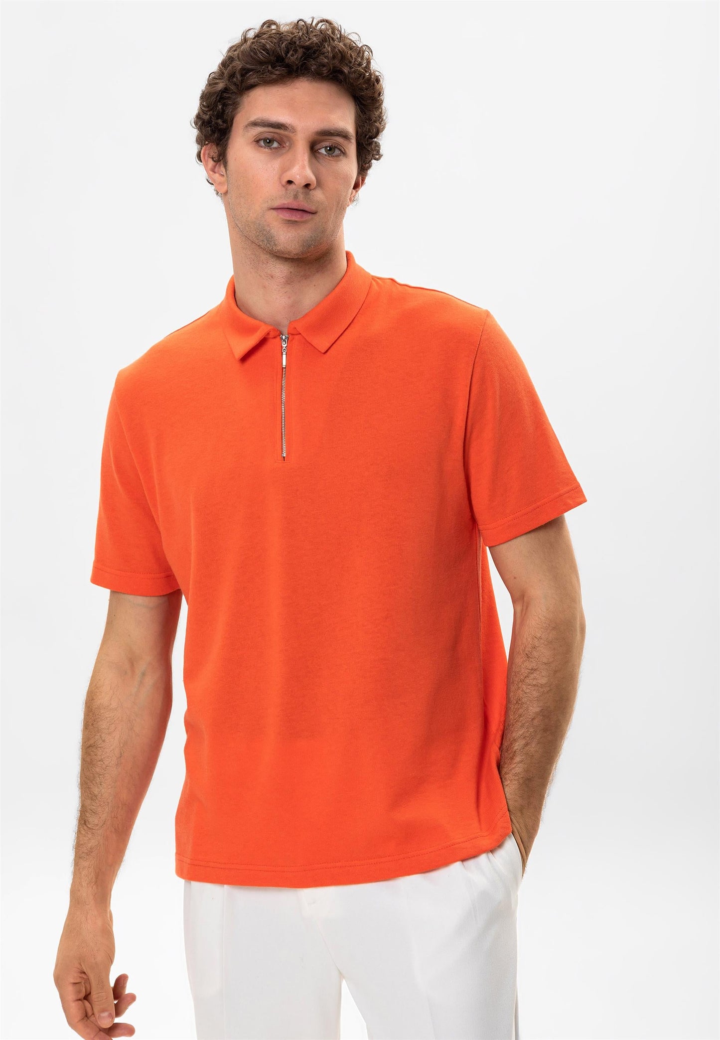 KOALA SYDNEY Men's Salmon Polo Neck Zippered T-Shirt