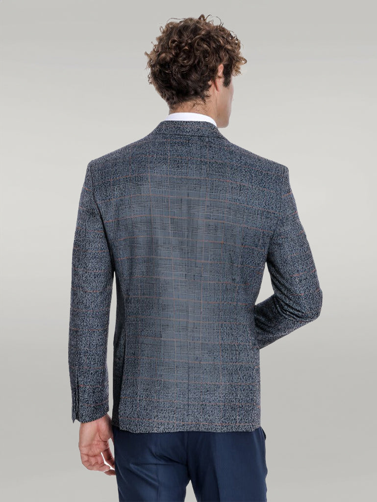 Checked Navy Blue Men Blazer