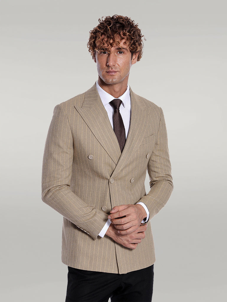KOALA SYDNEY Striped Double Breasted Cream Men Blazer -