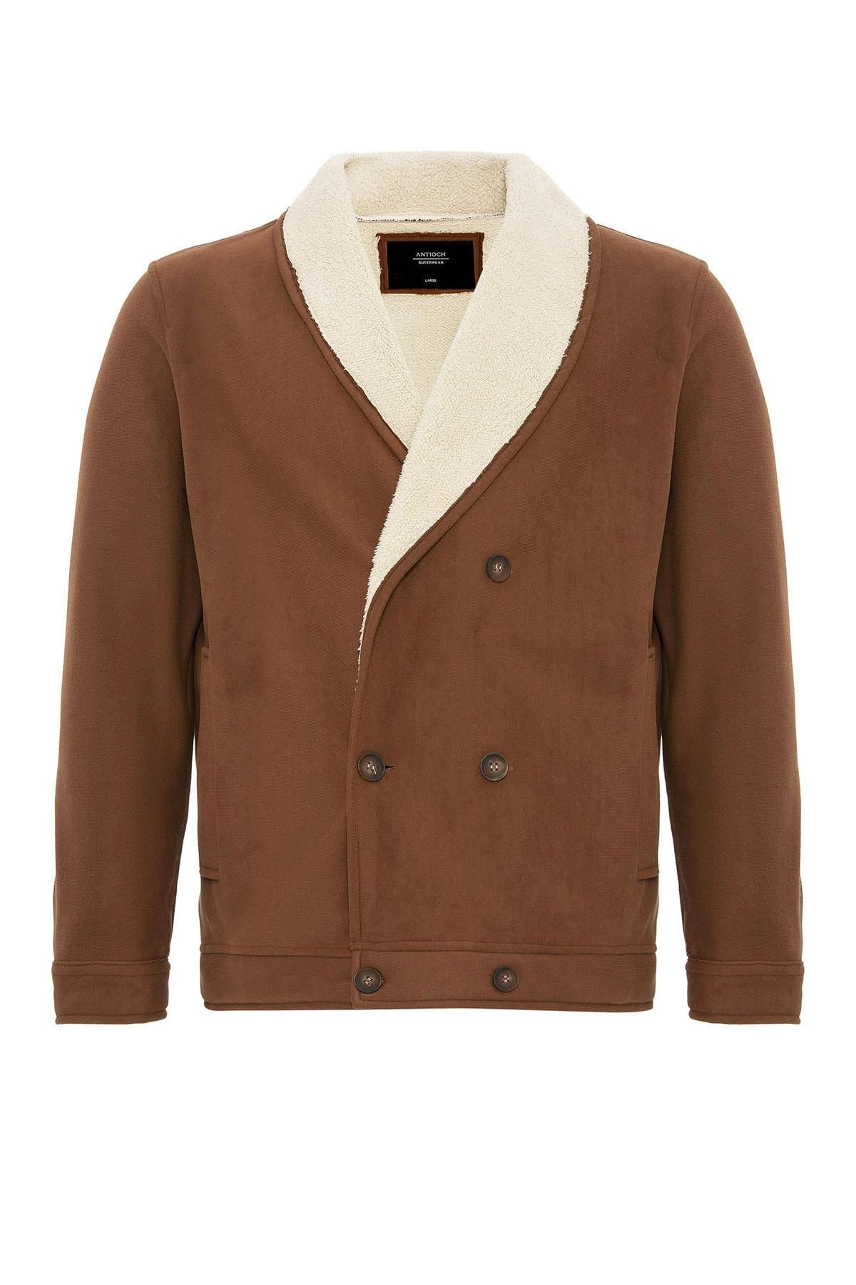 Tan Contrast Collar Men's Jacket with Lining Detail