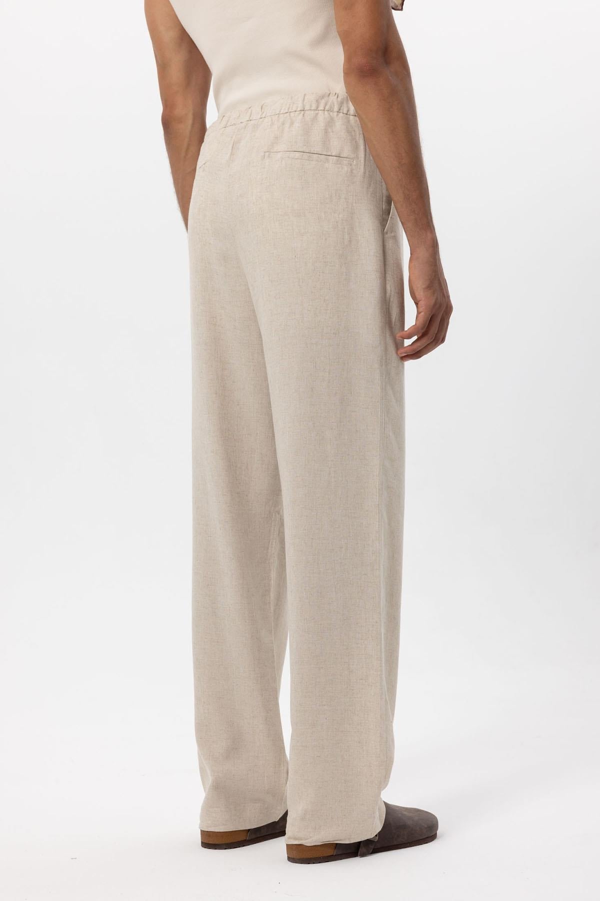 Men's Stone Belted Linen Blend Pants