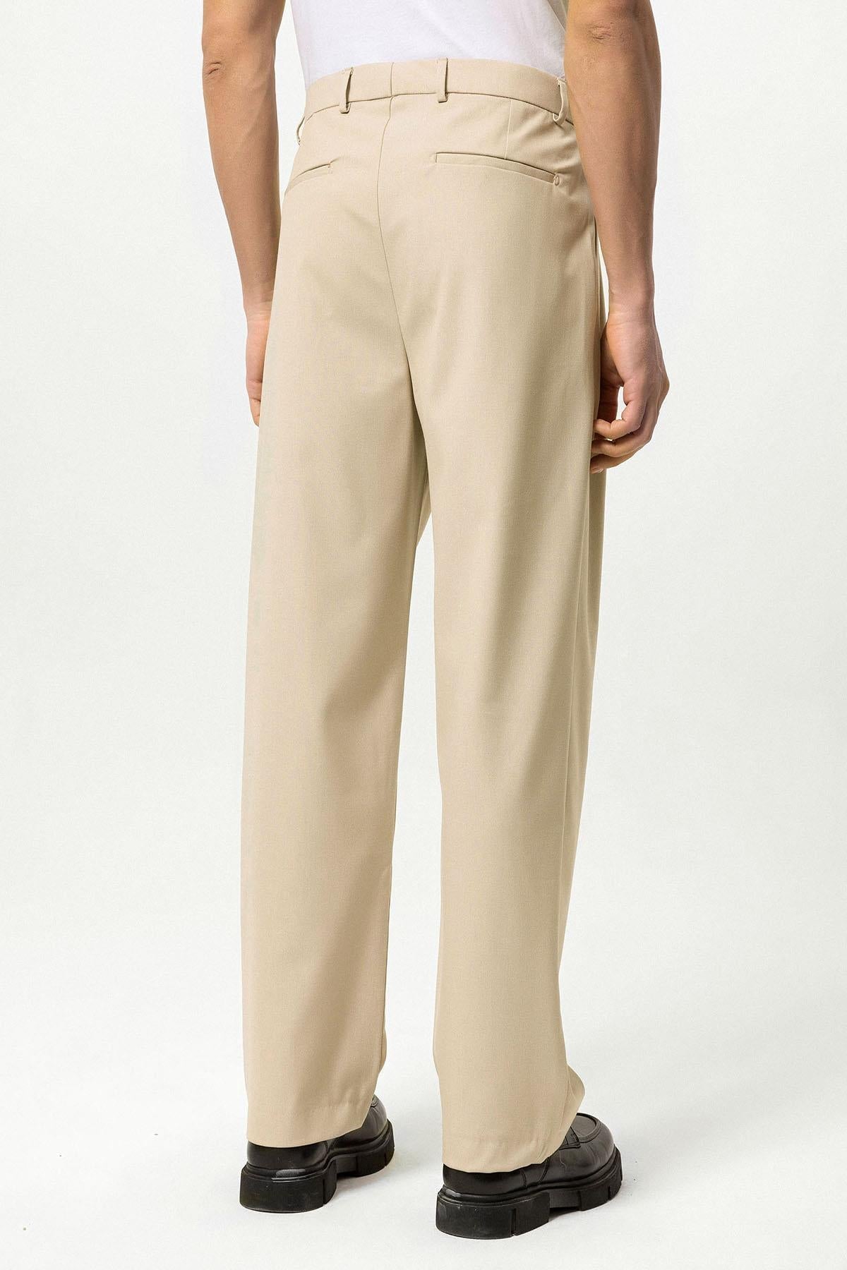Men's Stone High-Waist Pleated Relaxed Fit Pants