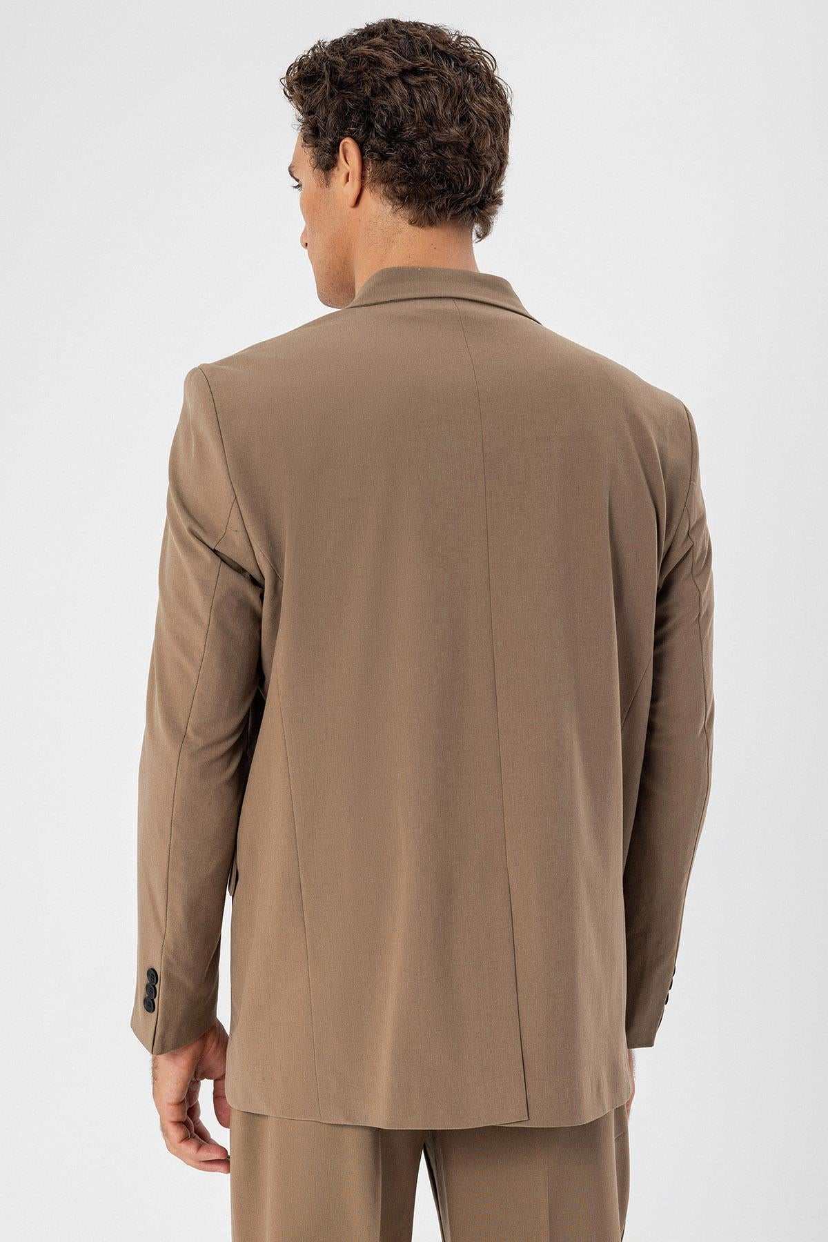 Men's Camel Single Button Closure Slim Fit Jacket