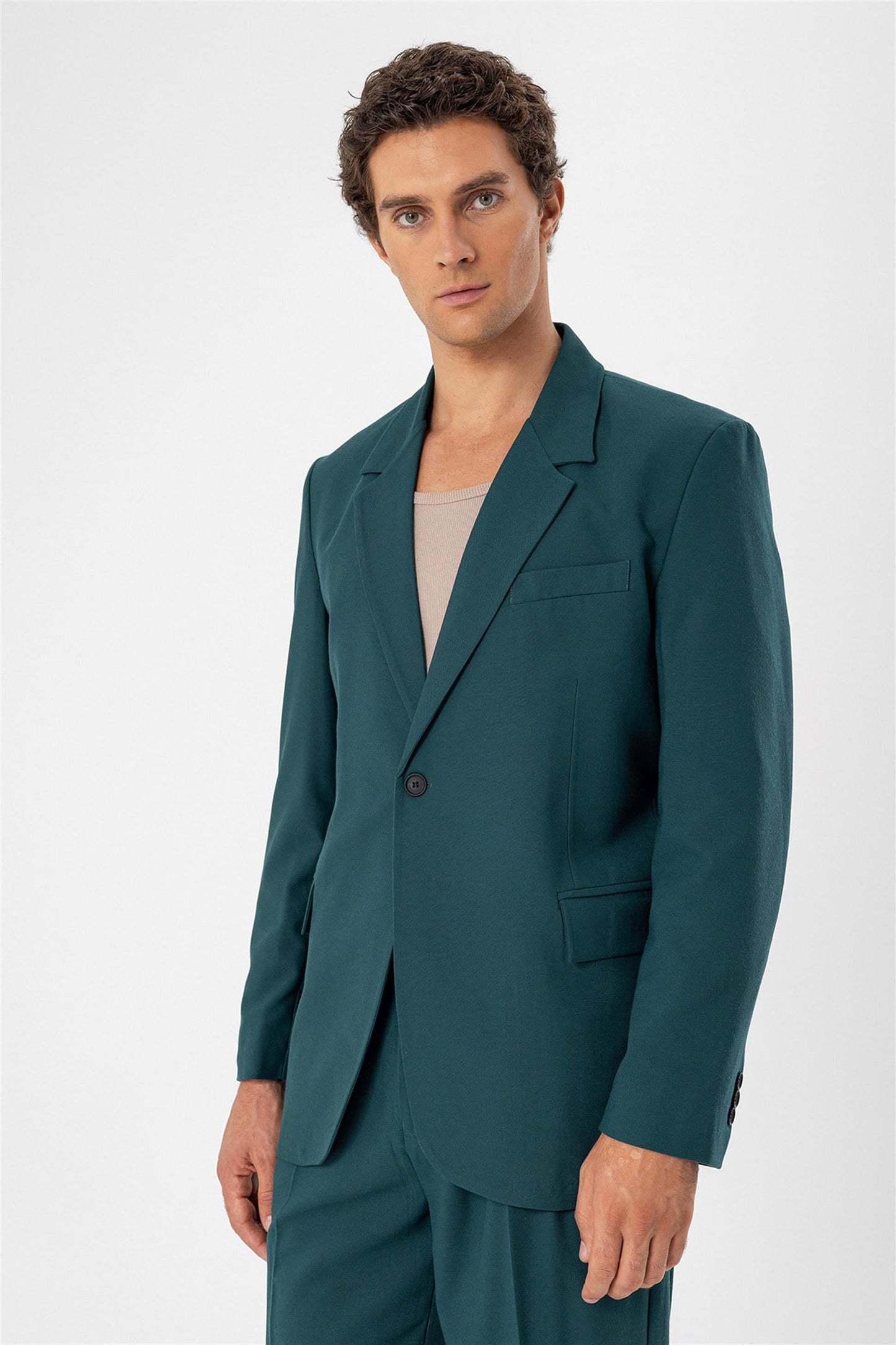 KOALA SYDNEY Men's Green Single Button Closure Slim Fit Jacket