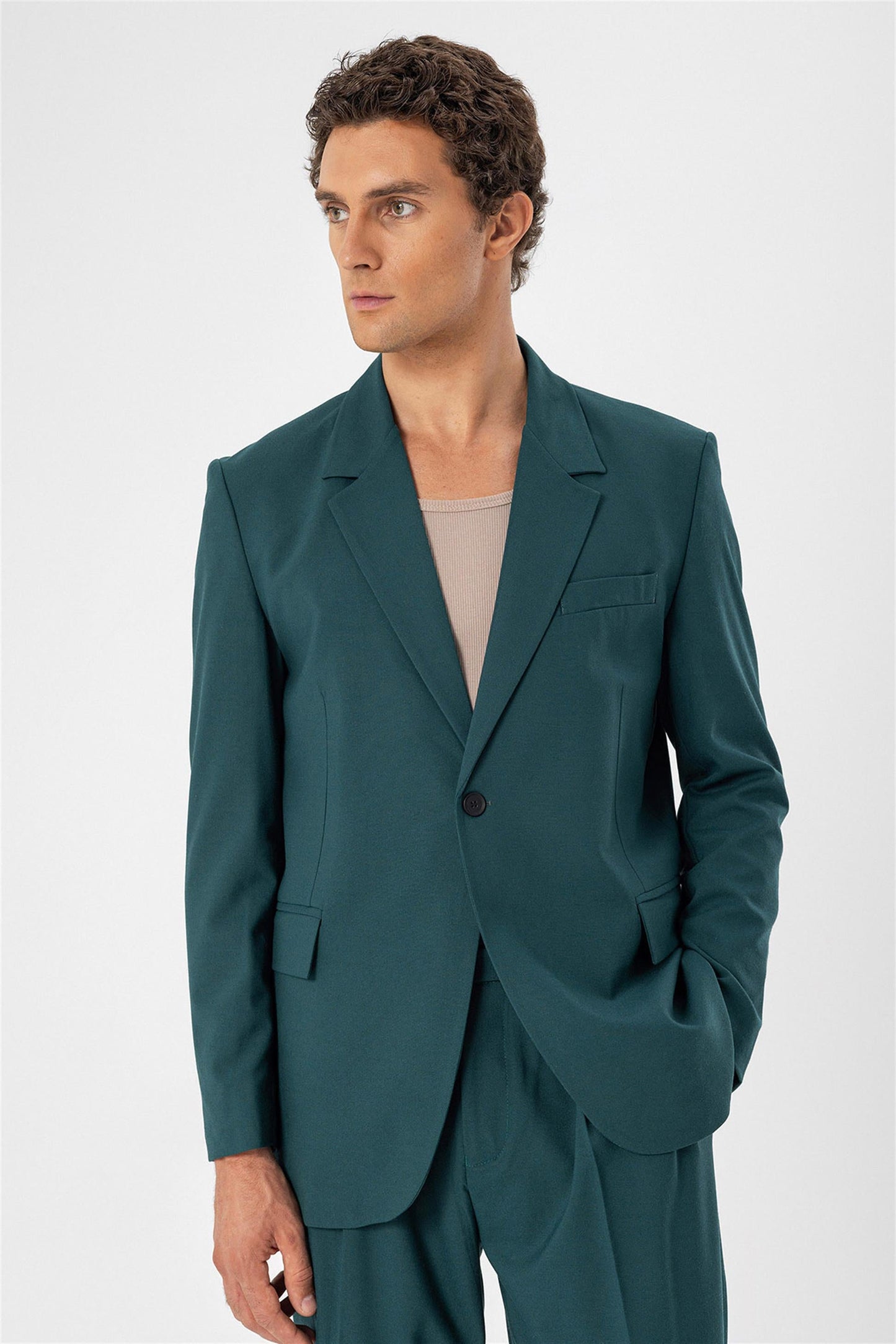 KOALA SYDNEY Men's Green Single Button Closure Slim Fit Jacket
