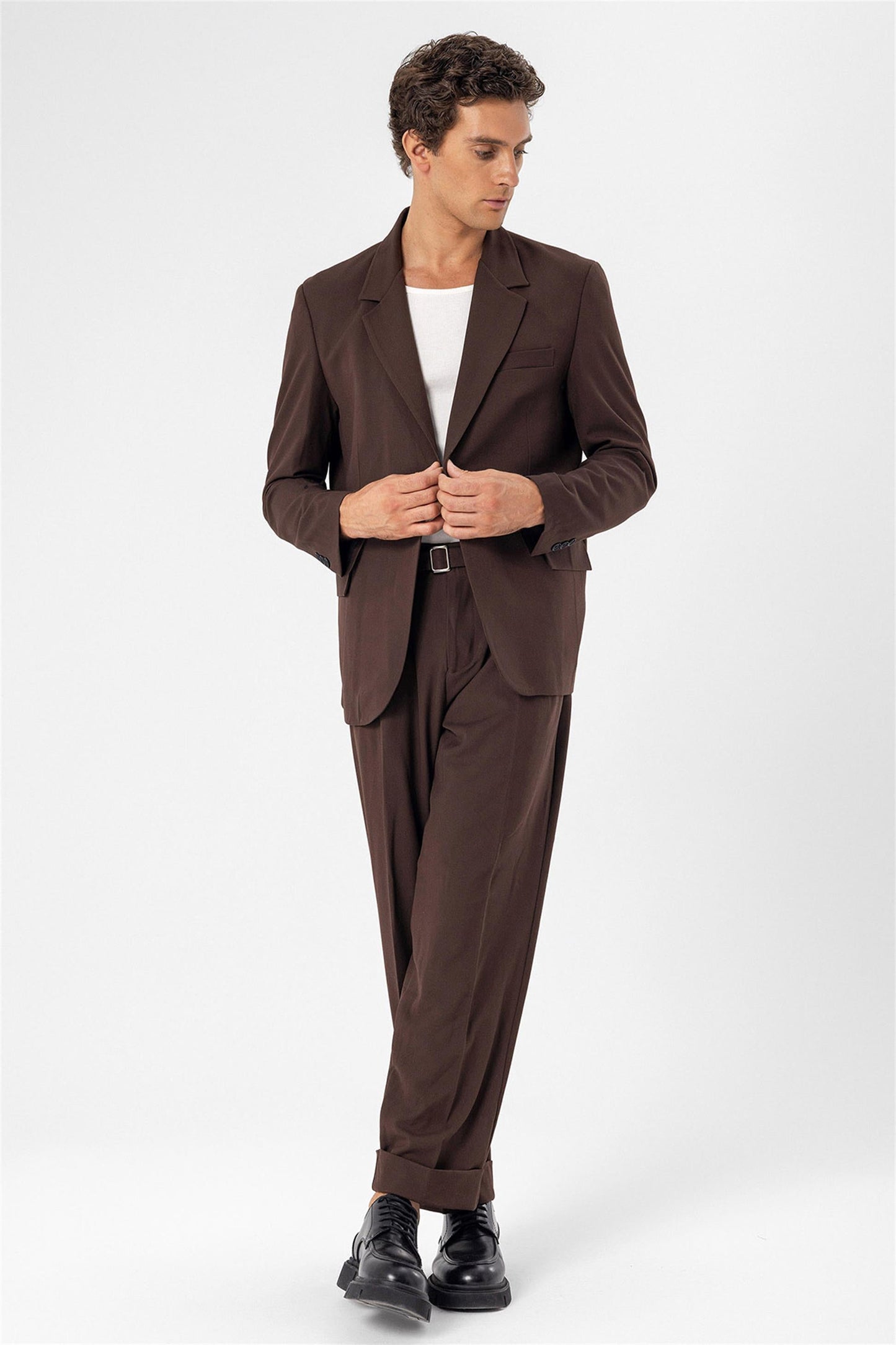 Men's Brown Single Button Closure Slim Fit Jacket