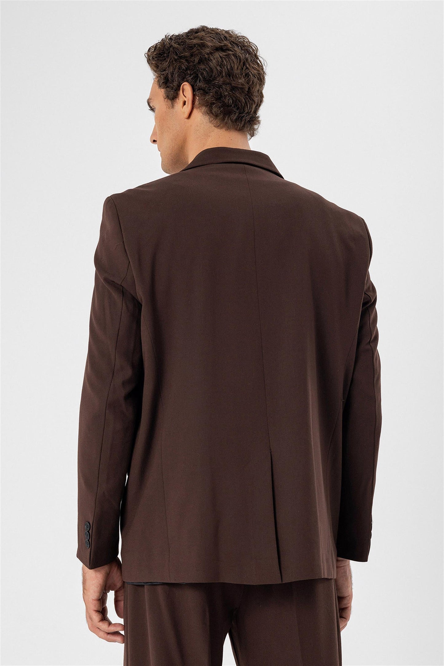 Men's Brown Single Button Closure Slim Fit Jacket