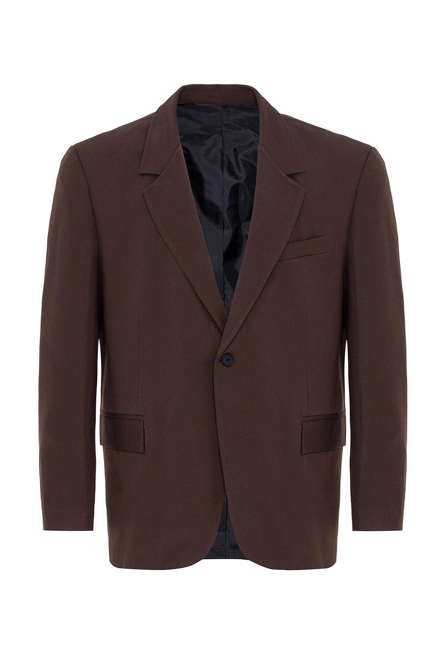 Men's Brown Single Button Closure Slim Fit Jacket