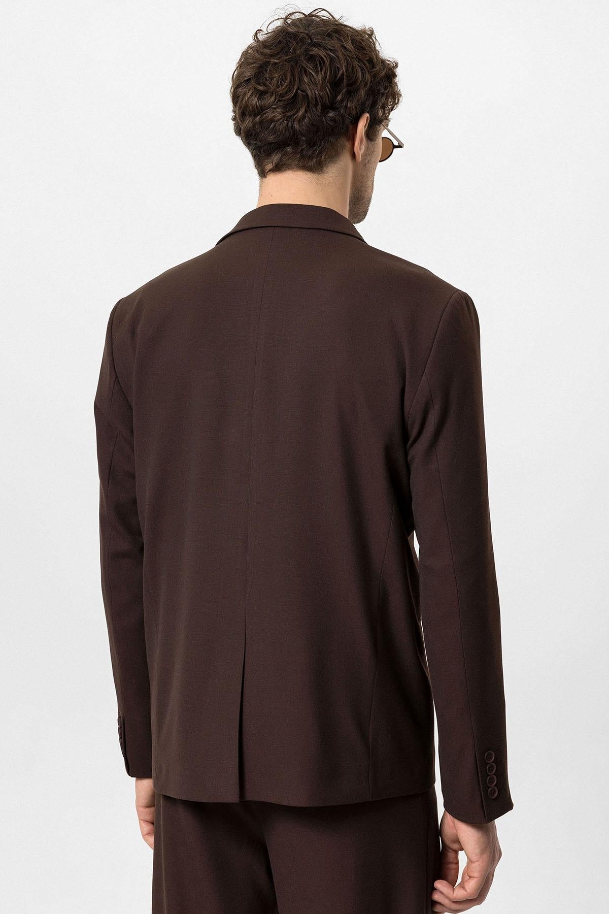 Men's Brown Single-Button Double-Breasted Blazer