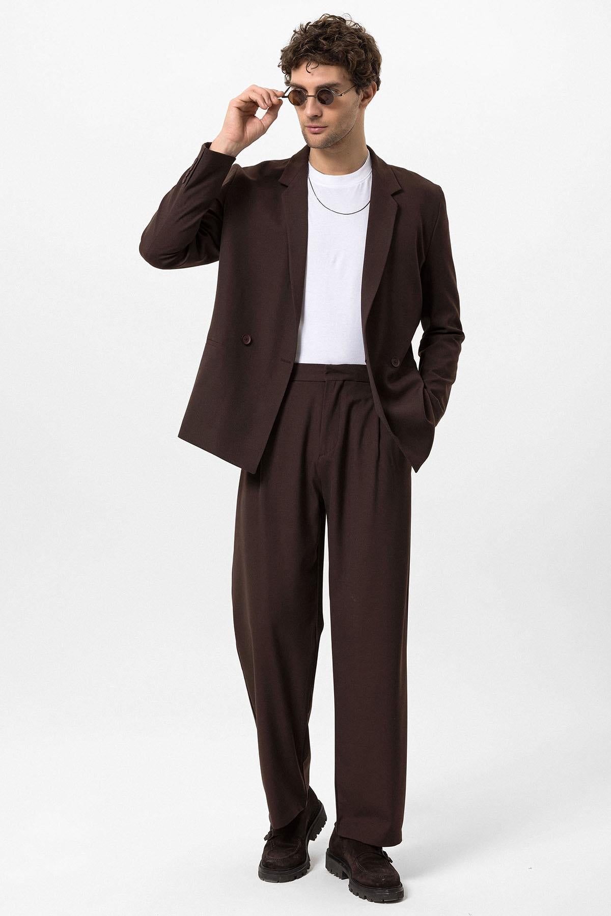 Men's Brown Single-Button Double-Breasted Blazer