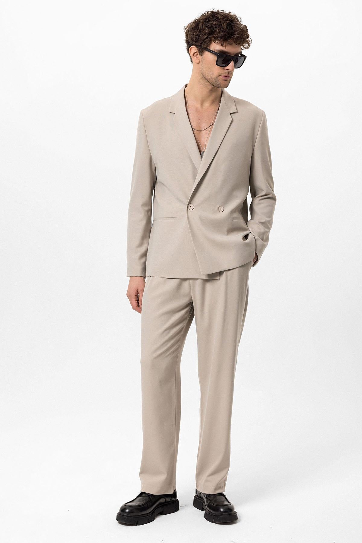 Men's Stone Single-Button Double-Breasted Blazer