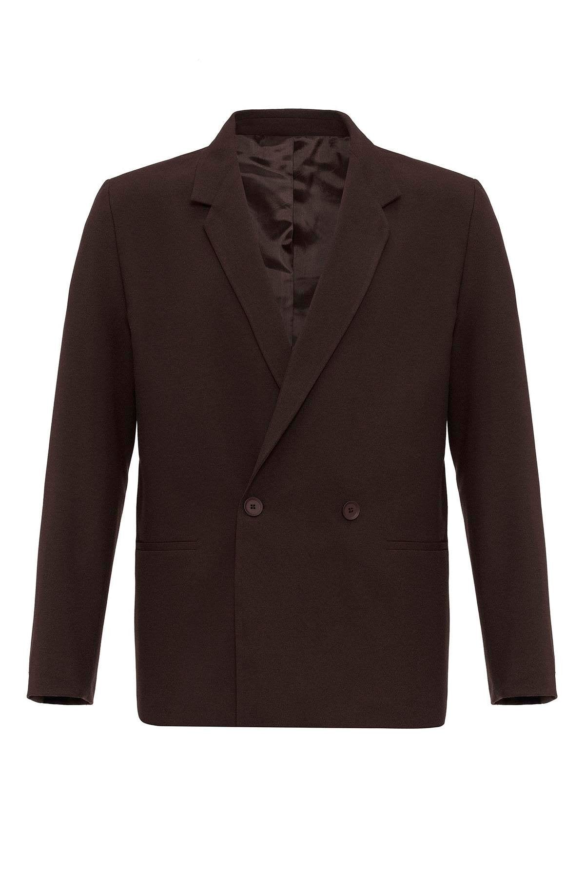 Men's Brown Single-Button Double-Breasted Blazer