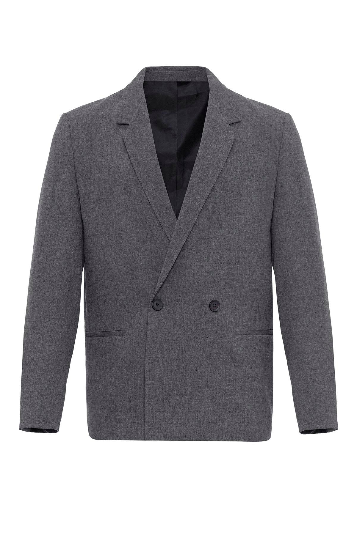 Men's Grey Single-Button Double-Breasted Blazer
