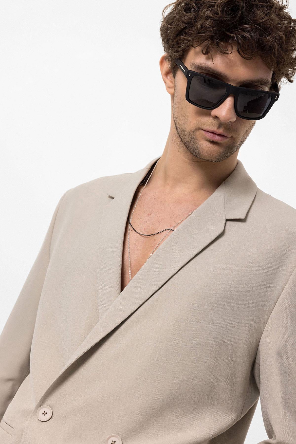 Men's Stone Single-Button Double-Breasted Blazer