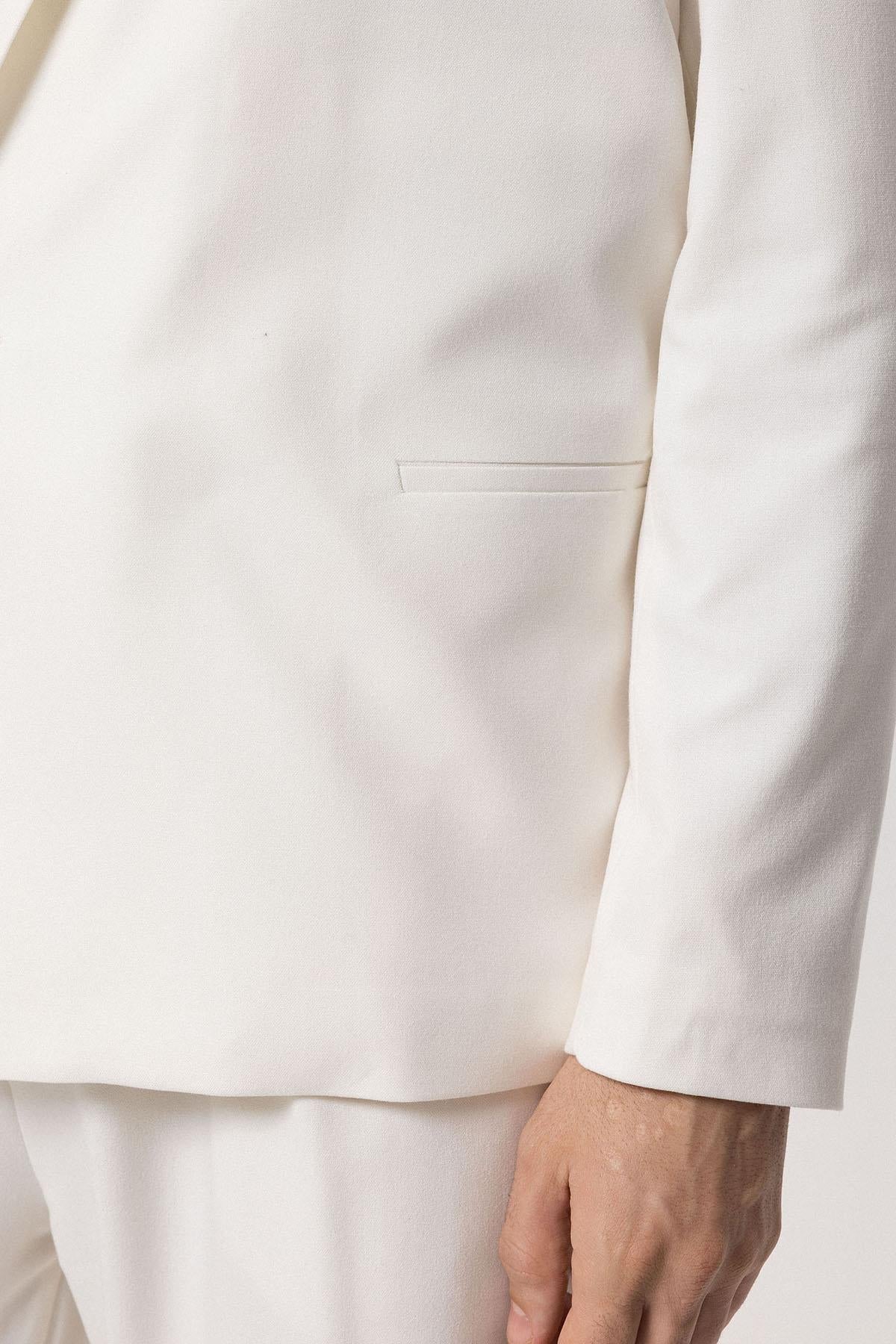 Men's Ecru Single-Button Double-Breasted Blazer