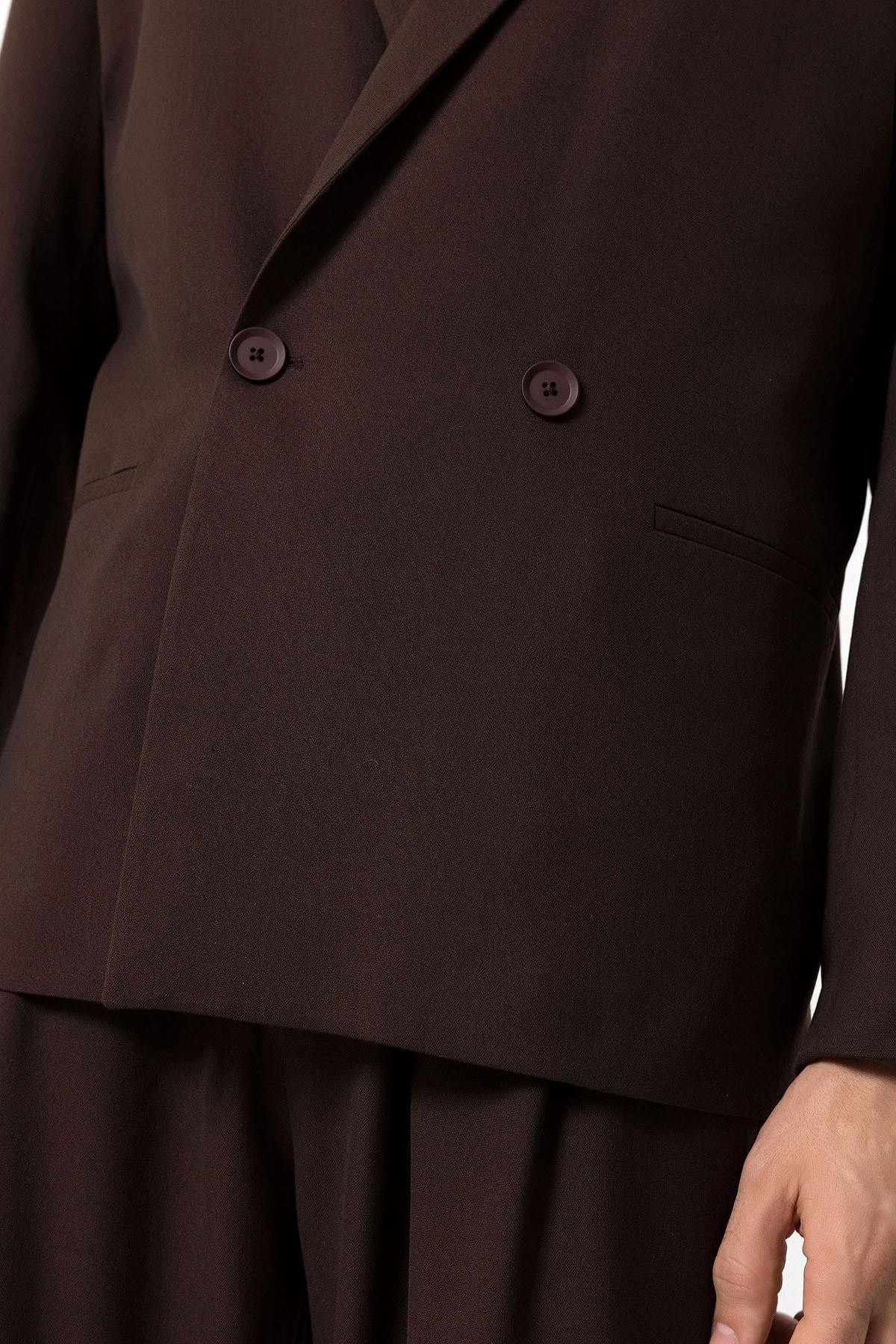 Men's Brown Single-Button Double-Breasted Blazer
