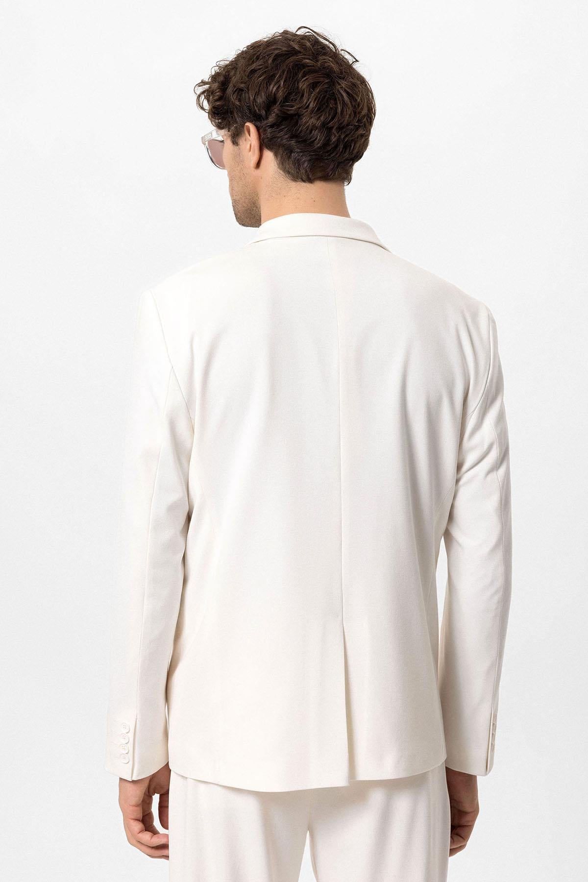 Men's Ecru Single-Button Double-Breasted Blazer
