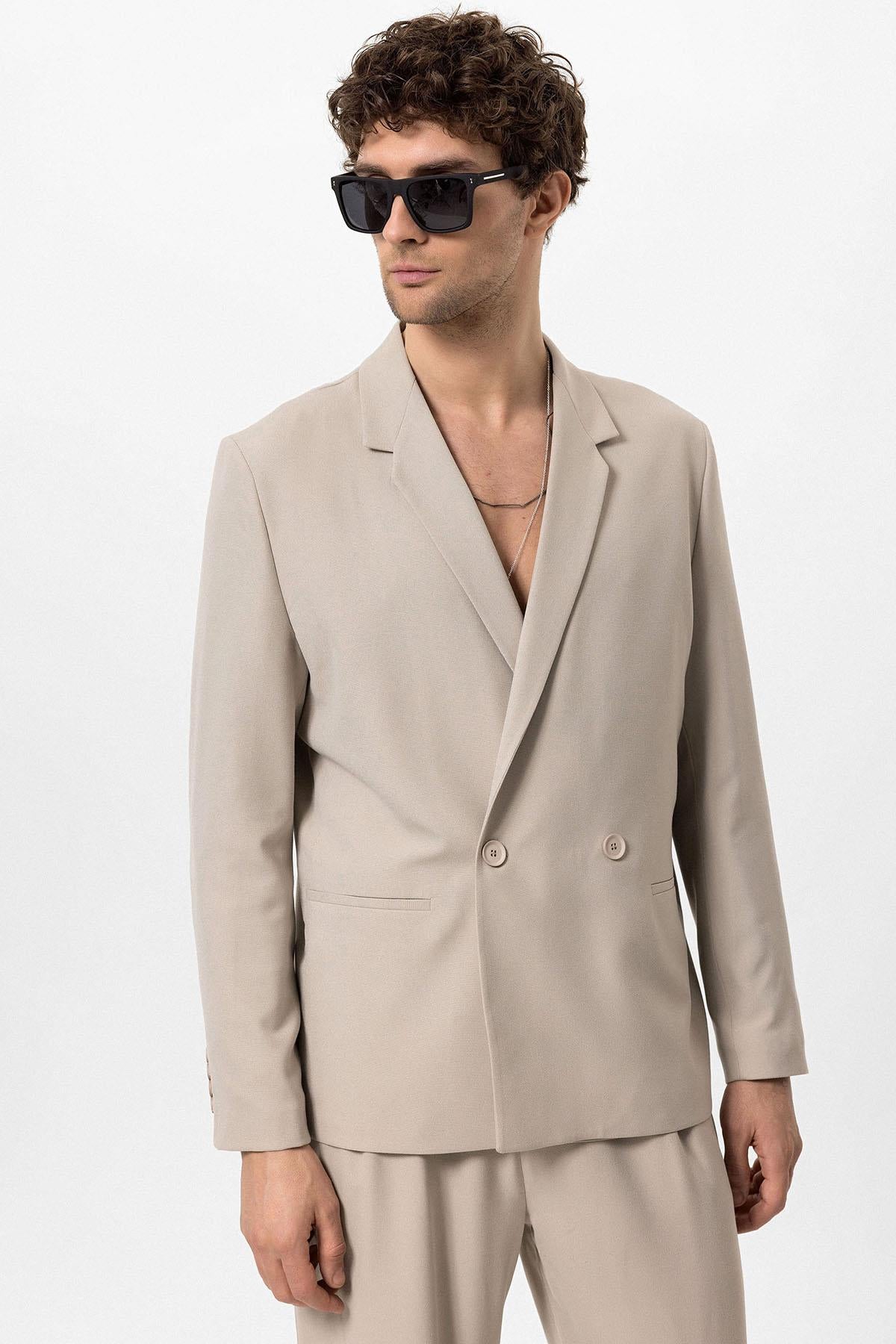 Men's Stone Single-Button Double-Breasted Blazer