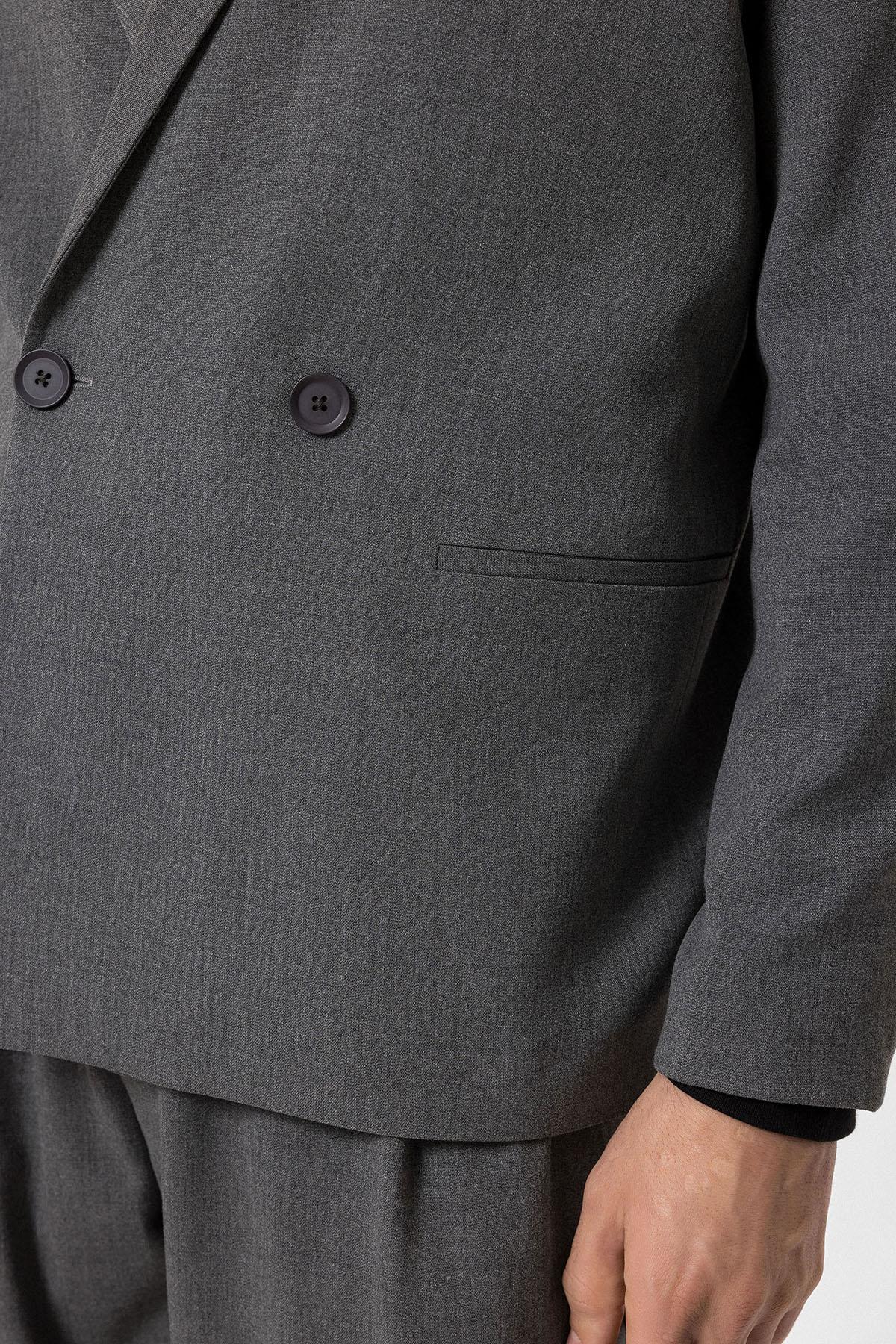 Men's Grey Single-Button Double-Breasted Blazer