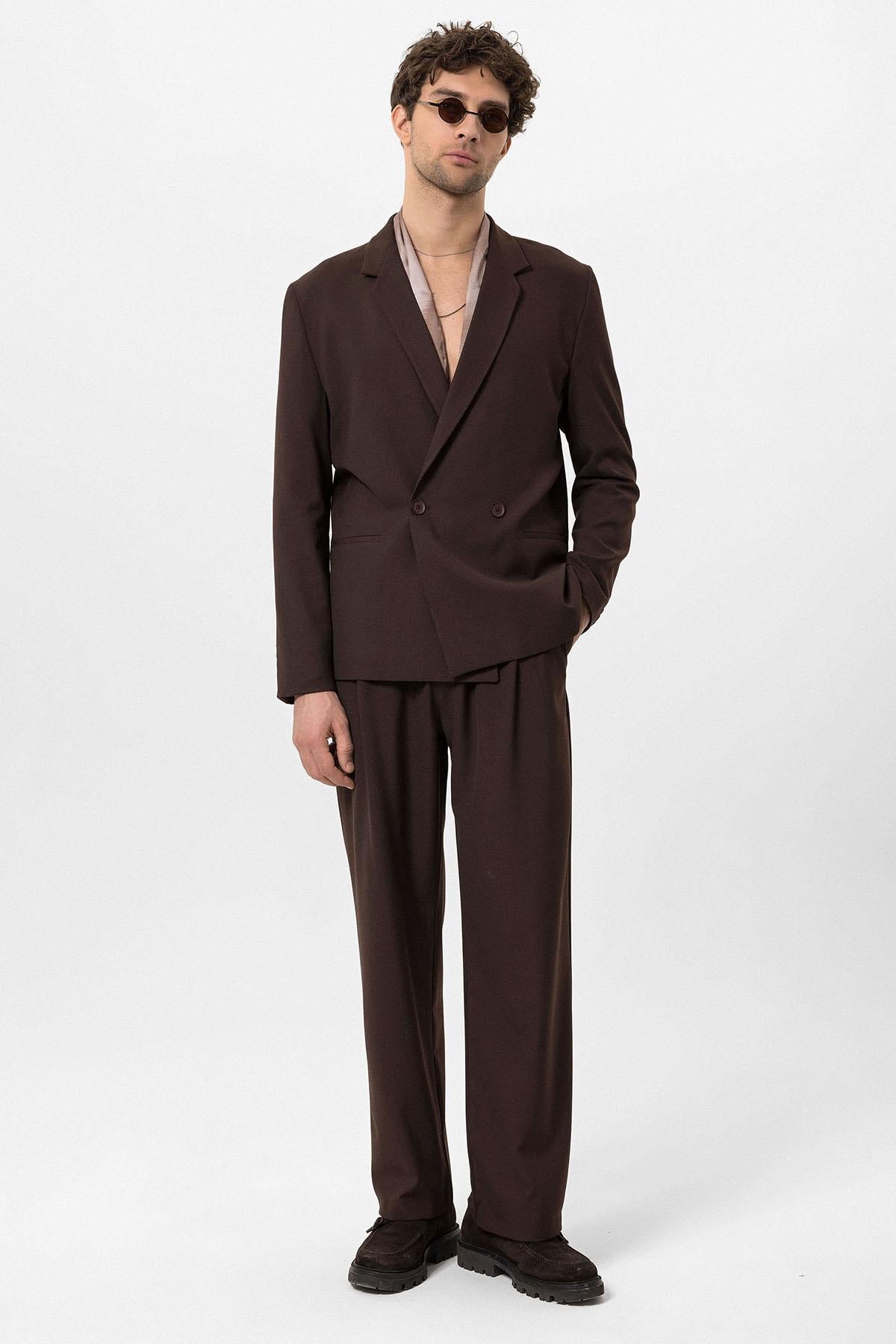 Men's Brown Single-Button Double-Breasted Blazer