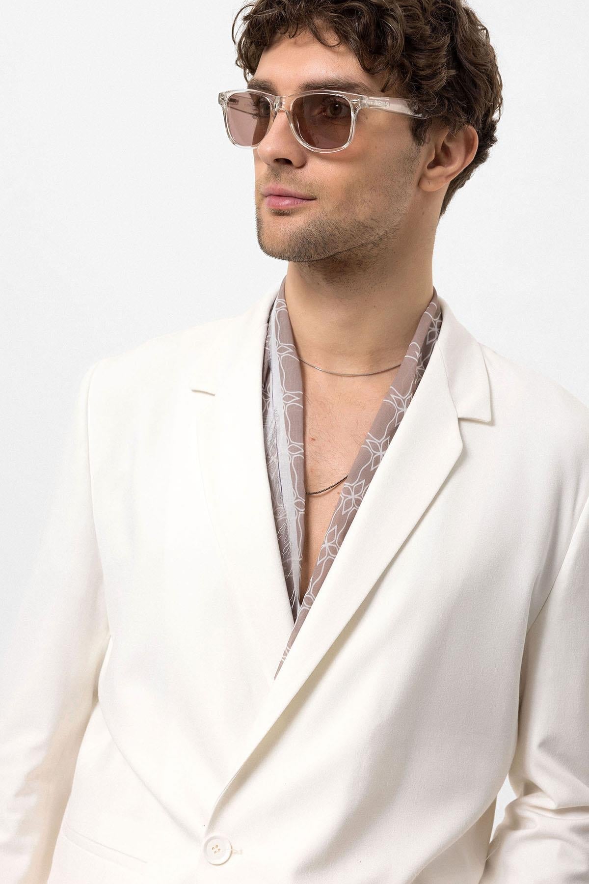 Men's Ecru Single-Button Double-Breasted Blazer